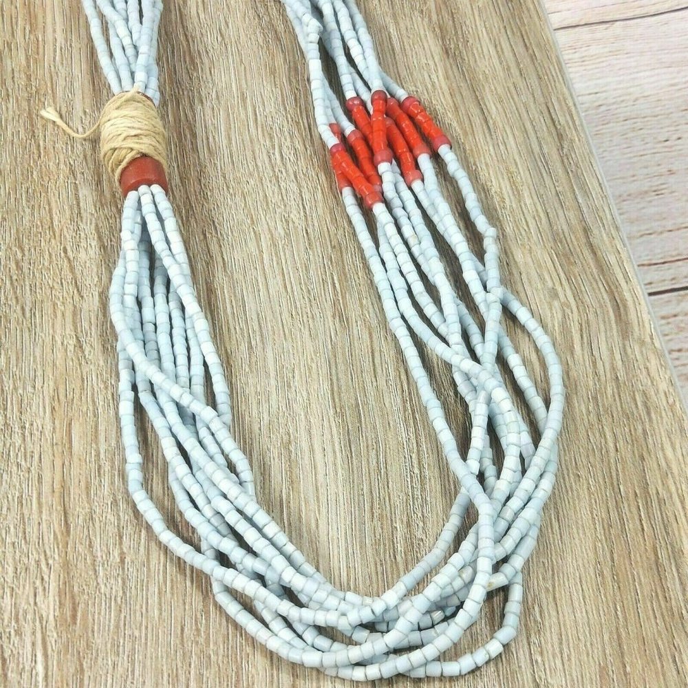 Blue Red Necklace Bohemian Beads Jewelry Boho Pendant Chain Trinket Gift for Her